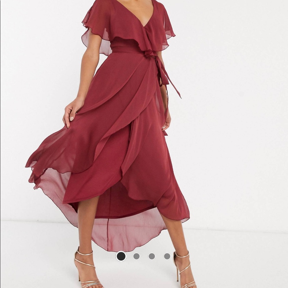 ASOS Design - Maroon Split Sleeve Dipped Hem Maxi Dress w/ Tie Shoulder (size 6)